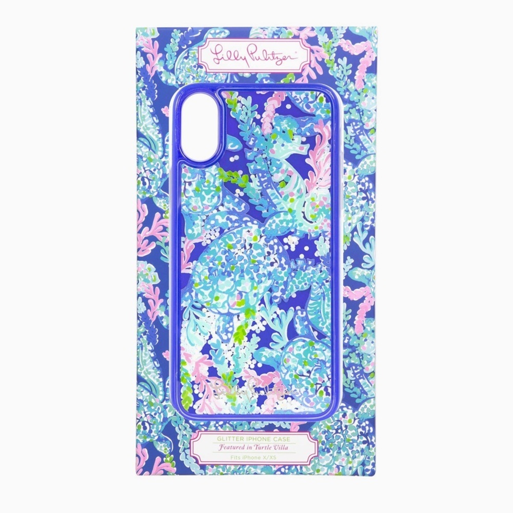 NIB Lilly Pulitzer Cute Blue Glitter Bomb iPhone X/XS Case, Turtle Villa